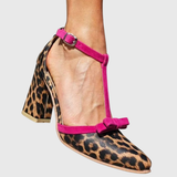 Simona™ | Sapatos de salto alto com padrão de leopardo e detalhe fúcsia