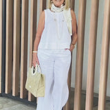 Trindade™ | Conjunto Branco de Blusa e Calças Longas