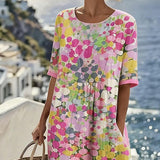 Piedade™ | Vestido midi floral com corte em A
