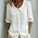 Nuria™ | Camisa casual lisa de manga média