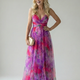 Isaltina™ | Vestido maxi transpassado com efeito degradé e alças finas
