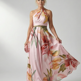Argentina™ | Vestido maxi halter com estampado floral grande