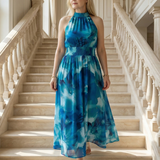Silvana™ | Vestido midi com decote halter e cintura franzida