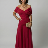 Casimira™ | Vestido midi de ombros descobertos com decote drapeado