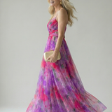 Isaltina™ | Vestido maxi transpassado com efeito degradé e alças finas