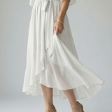 Elvira™ | Vestido midi drapeado com cinto e mangas até ao cotovelo