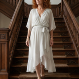 Elvira™ | Vestido midi drapeado com cinto e mangas até ao cotovelo
