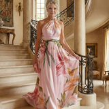 Argentina™ | Vestido maxi halter com estampado floral grande