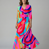 Celeste™ | Vestido midi floral com decote cruzado e manga a três quartos