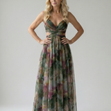 Isaltina™ | Vestido maxi transpassado com efeito degradé e alças finas