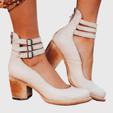 Casilda™ | Botim Vintage de Salto Grosso com Fivelas