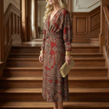 Lesbia™ | Vestido midi transpassado de manga comprida com padrão natural