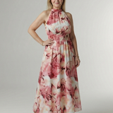 Silvana™ | Vestido midi com decote halter e cintura franzida