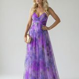 Isaltina™ | Vestido maxi transpassado com efeito degradé e alças finas