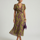 Filismina™ | Vestido midi floral transpassado de manga curta