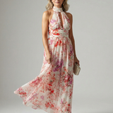 Ester™ | Vestido comprido floral com decote halter em tecido fluido