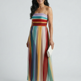Silva™ | Vestido maxi às riscas multicoloridas sem alças