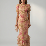 Gilberta™ | Vestido maxi floral com gola alta e manga bufante