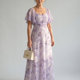 Valdivia™ | Vestido comprido floral com mangas borboleta e decote quadrado