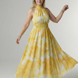 Silvana™ | Vestido midi com decote halter e cintura franzida