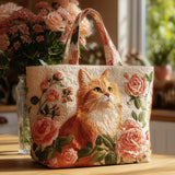 Rosario™ | Mala Tote Artesanal com Estampado de Gato e Rosas