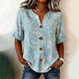 Umbelina™ | Blusa Vintage Floral com Botões e Mangas a Três Quartos