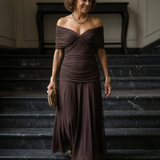Casimira™ | Vestido midi de ombros descobertos com decote drapeado