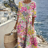 Piedade™ | Vestido midi floral com corte em A
