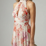 Ester™ | Vestido comprido floral com decote halter em tecido fluido