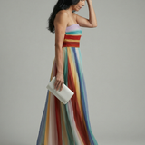 Silva™ | Vestido maxi às riscas multicoloridas sem alças