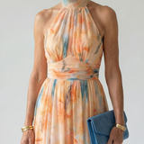 Esmeralda™ | Vestido midi de gola halter com detalhe franzido