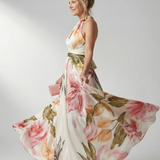 Argentina™ | Vestido maxi halter com estampado floral grande