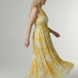 Silvana™ | Vestido midi com decote halter e cintura franzida