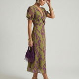 Filismina™ | Vestido midi floral transpassado de manga curta