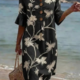 Vestido casual de senhora com padrão floral.