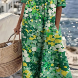 Piedade™ | Vestido midi floral com corte em A