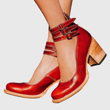 Casilda™ | Botim Vintage de Salto Grosso com Fivelas
