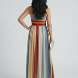 Silva™ | Vestido maxi às riscas multicoloridas sem alças