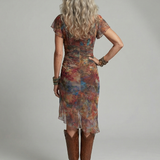 Amélia™ | Vestido midi com decote halter, bainha assimétrica e abertura lateral