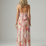 Ester™ | Vestido comprido floral com decote halter em tecido fluido