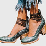 Casilda™ | Botim Vintage de Salto Grosso com Fivelas