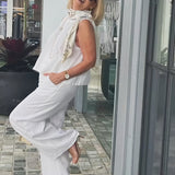 Trindade™ | Conjunto Branco de Blusa e Calças Longas