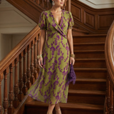Filismina™ | Vestido midi floral transpassado de manga curta