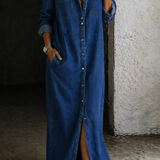 Vandira™ | Vestido maxi camiseiro com botões e fenda