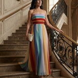 Silva™ | Vestido maxi às riscas multicoloridas sem alças