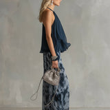 Lenora | Conjunto Elegante de Top Halter Azul-Marinho e Calças de Perna Longa