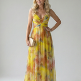 Isaltina™ | Vestido maxi transpassado com efeito degradé e alças finas