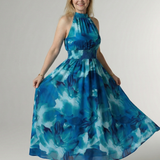 Silvana™ | Vestido midi com decote halter e cintura franzida
