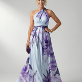 Argentina™ | Vestido maxi halter com estampado floral grande