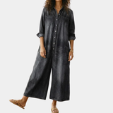 Pombinha™ | Vestido maxi de ganga com botões e mangas compridas